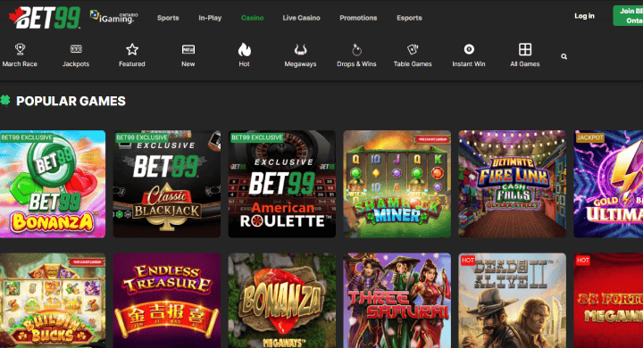 The BET99 Casino platform on desktop.