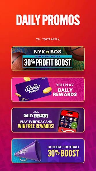 Some of the bonuses and promos available at BallyBet Sportsbook.