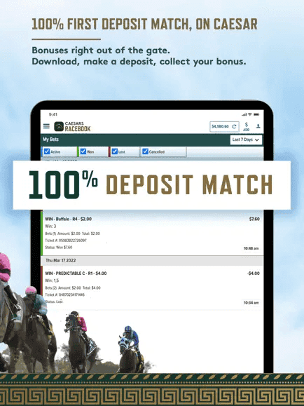 The Caesars Racebook app on iOS and Android