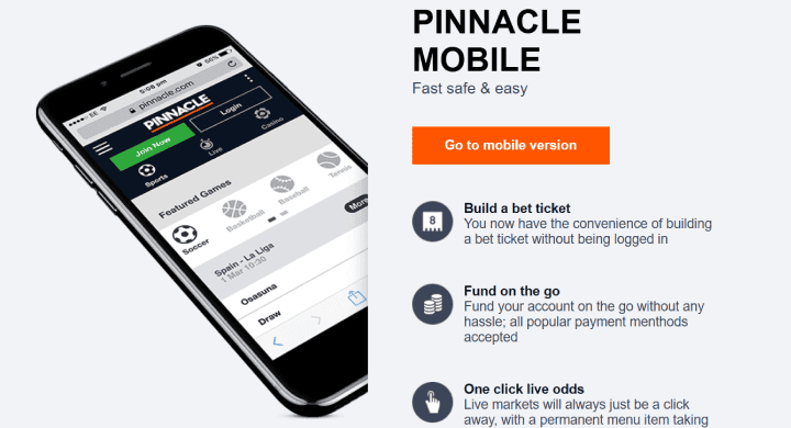 Pinnacle Sportsbook on a mobile web browser