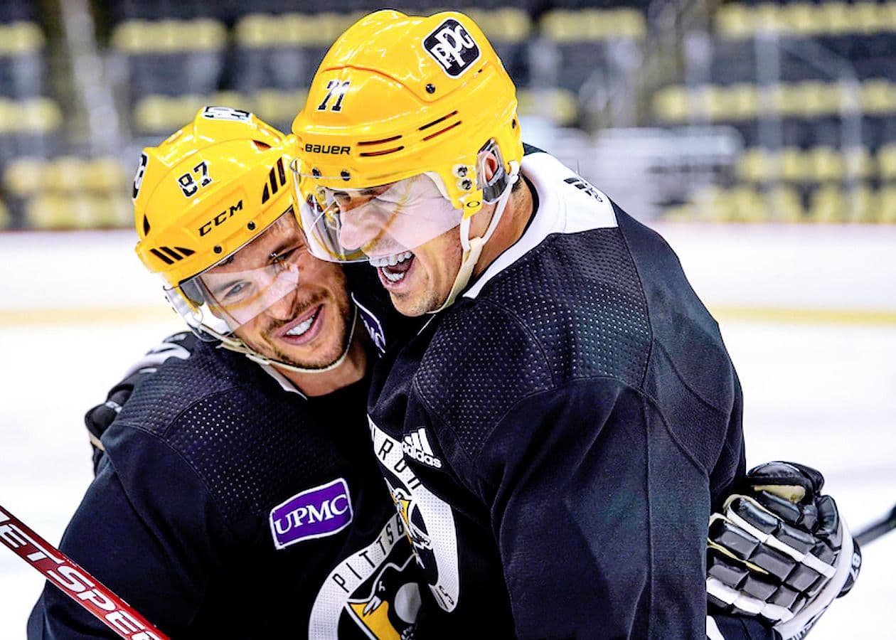 Sidney Crosby and Evgeni Malkin at Practice