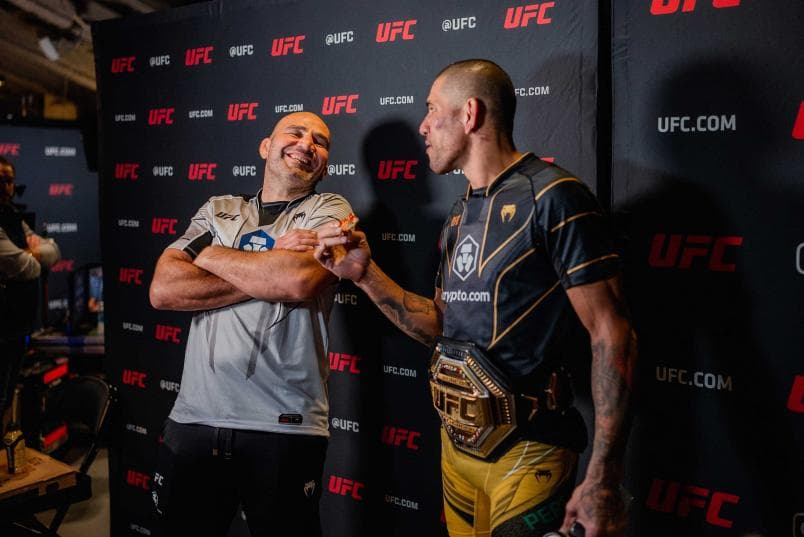 Alex Pereira celebrates with Glover Teixeira at Madison Square Garden in New York City on November 12, 2022