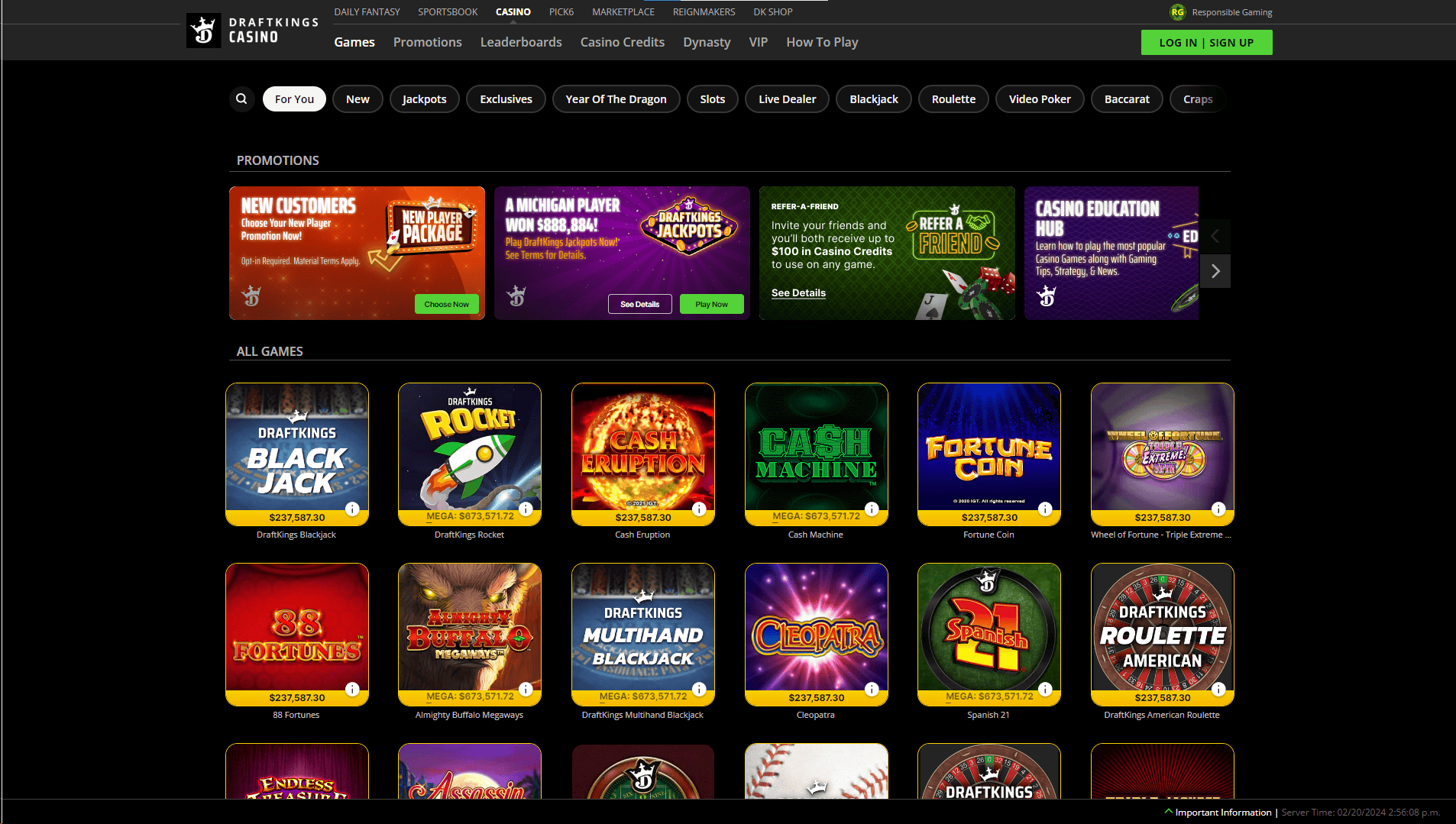 DraftKings Online Casino page