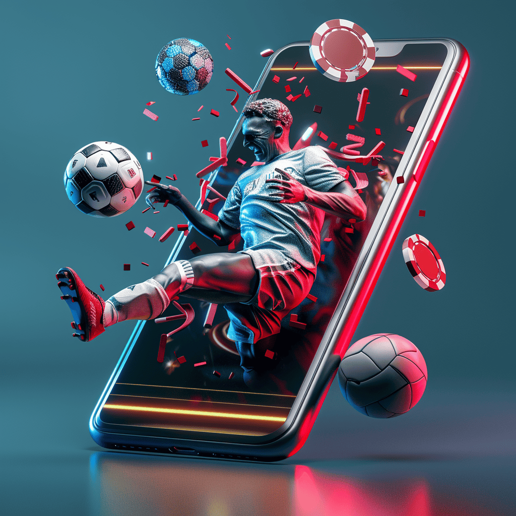 Image of soccer play jumping out of mobile phone