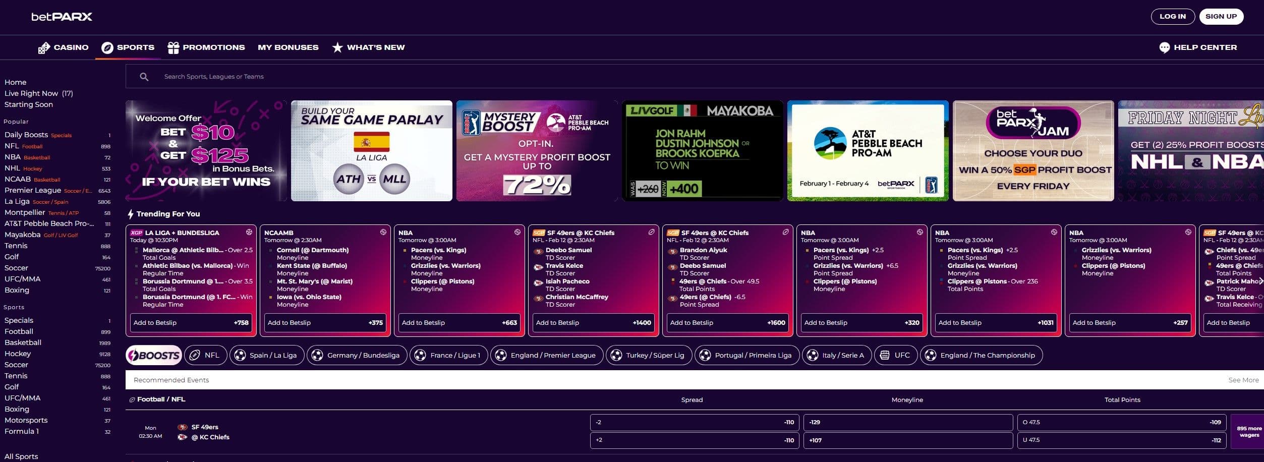 screenshot of betPARX home page
