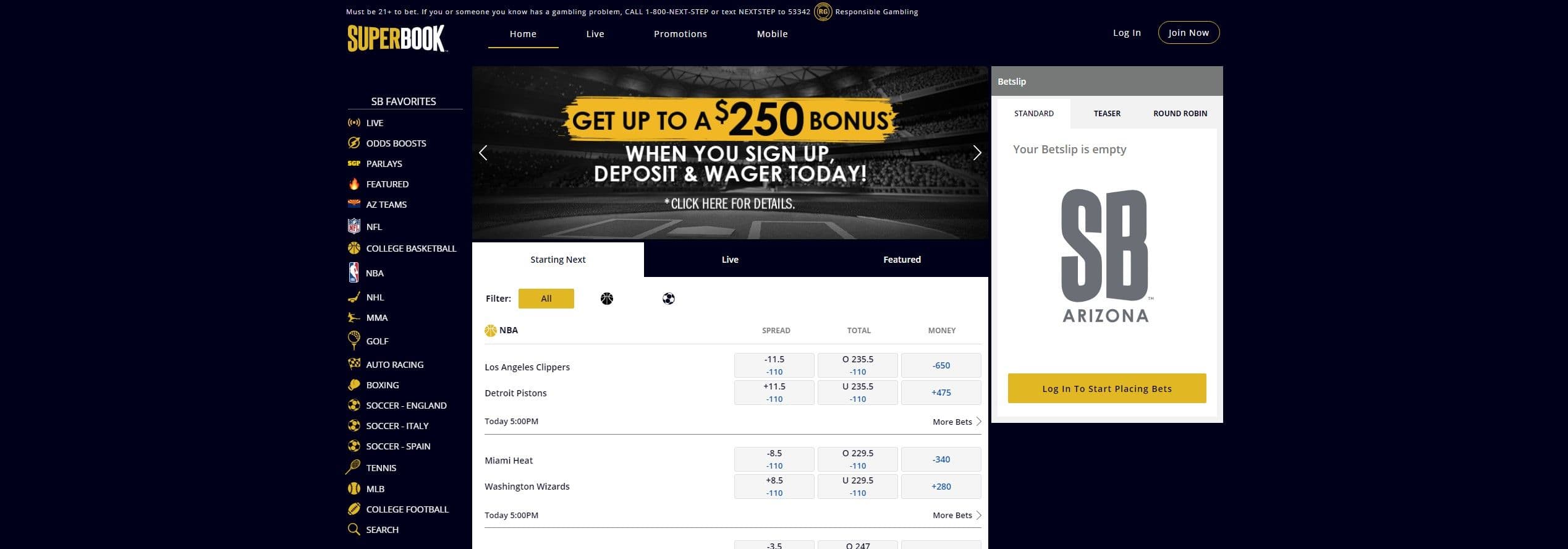screenshot of Sportsbook home page